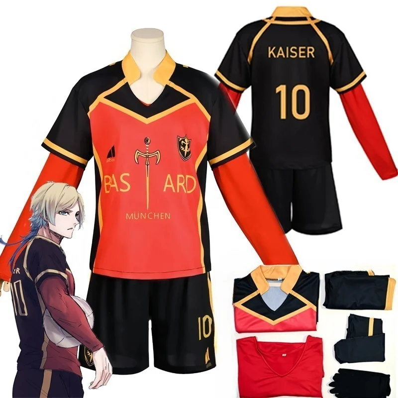 

Anime Blue Lock Michael Kaiser Cosplay Costume Red Uniform Team Bastard Munchen Alexis Ness Cosplay Football Soccer for Men