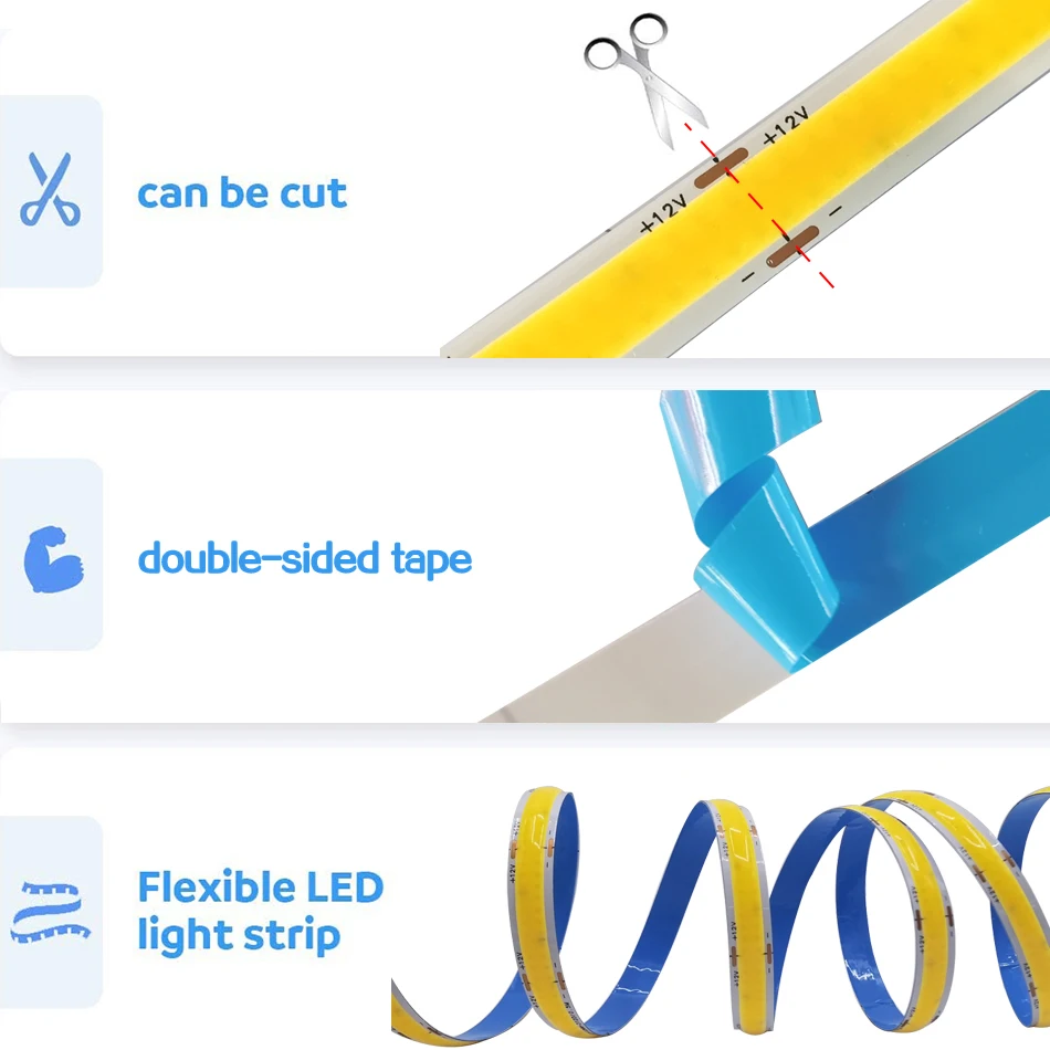 Striscia LED COB a doppia fila DC12V 24V Super Bright 642Led/m nastro Led flessibile dimmerabile RA90 illuminazione a LED 3000K 4000K 6500K