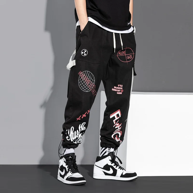 

Print Pattern Men's Casual Pants Korean Style Fashion Jogger Pants Elastic Waist Cargo Pants