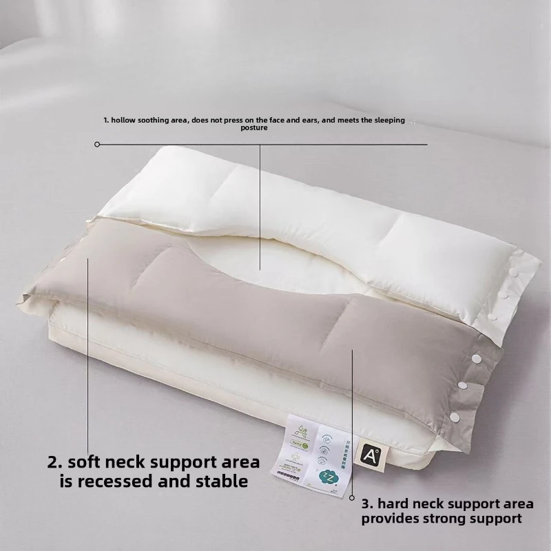 Partition Style Neck Protection Traction Pillow, Detachable Three in One Double-layer Pillow Core Design, Bed Sleeping Pillow