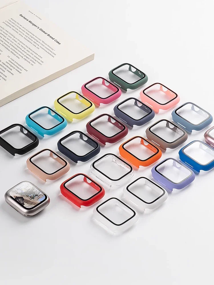 Cover per Apple Watch Case 10/9/8/7/6/5/SE 46mm 42mm 45mm 44mm 41 40 PC protezione schermo paraurti vetro temperato iWatch protettivo