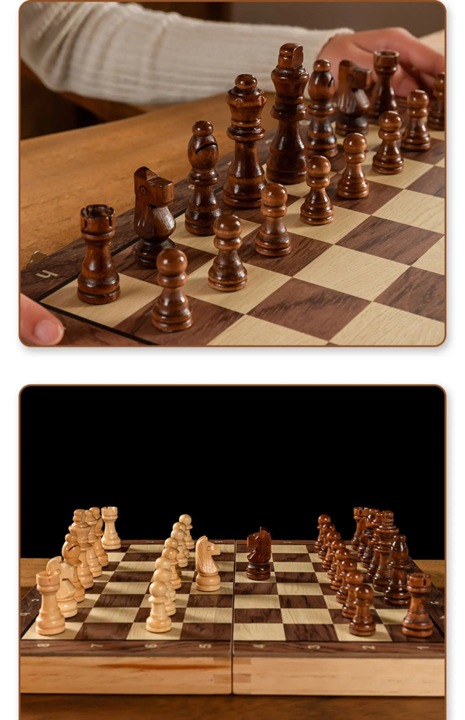 Schachspiel – magnetisches, faltbares, tragbares Schachbrett aus massivem Holz – Lernspiele für Studenten und Kinder – Weihnachtsgeschenk – Detail 1
