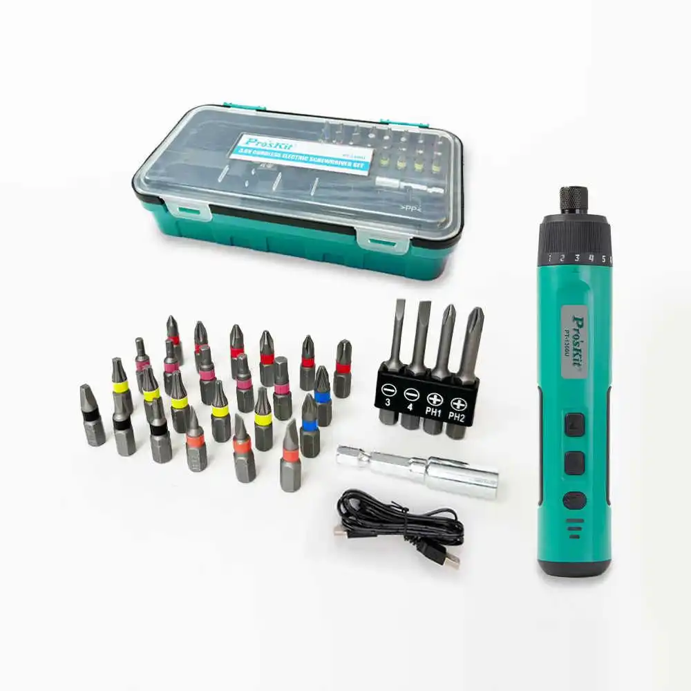 

Small household electric screwdriver set, adjustable torque 3.6V lithium battery USB charging