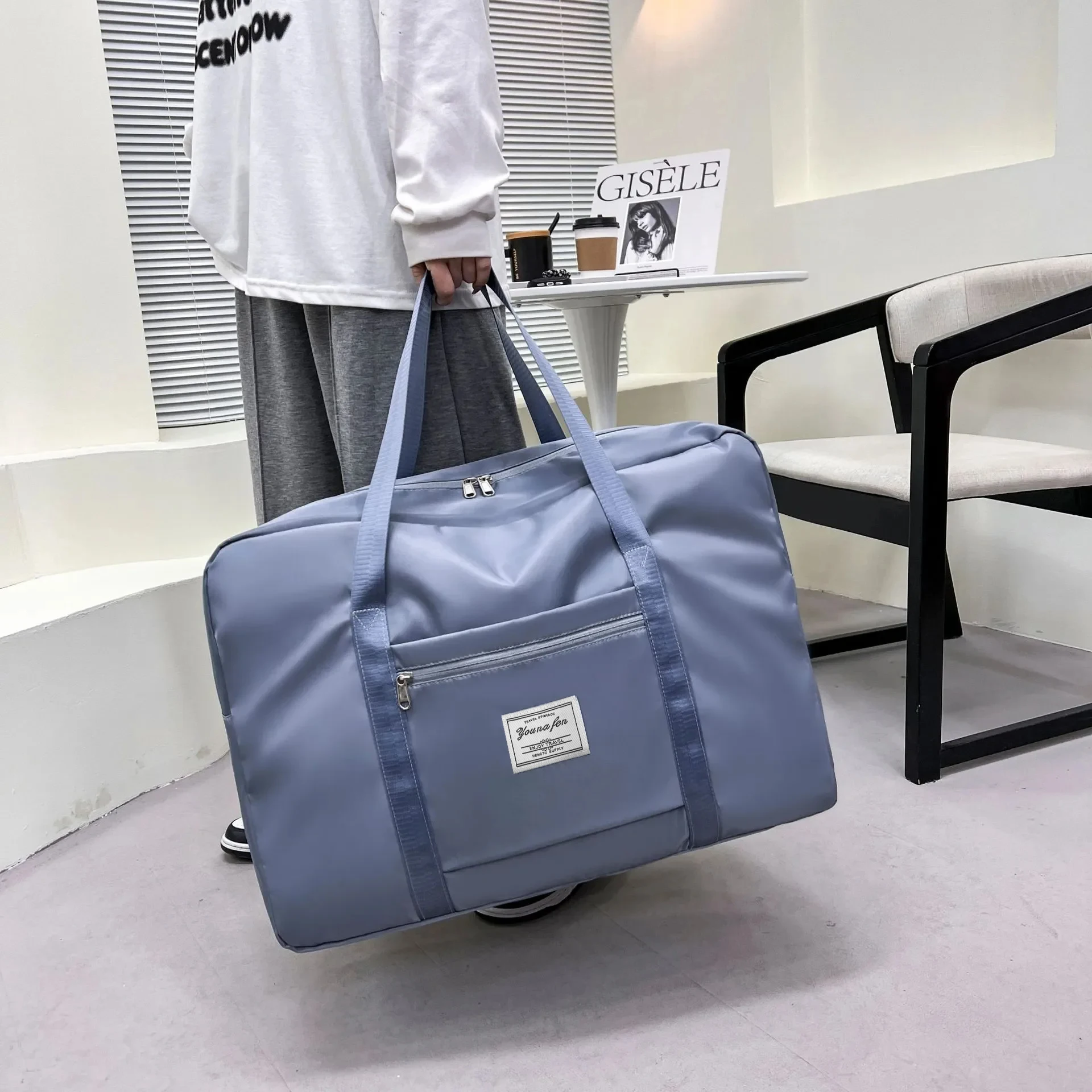 1pc Rosa/Blu/Grigio Borsa da viaggio di grande capacità Borsa sportiva portatile con cerniera Borsa da palestra versatile Piccola, media e grande