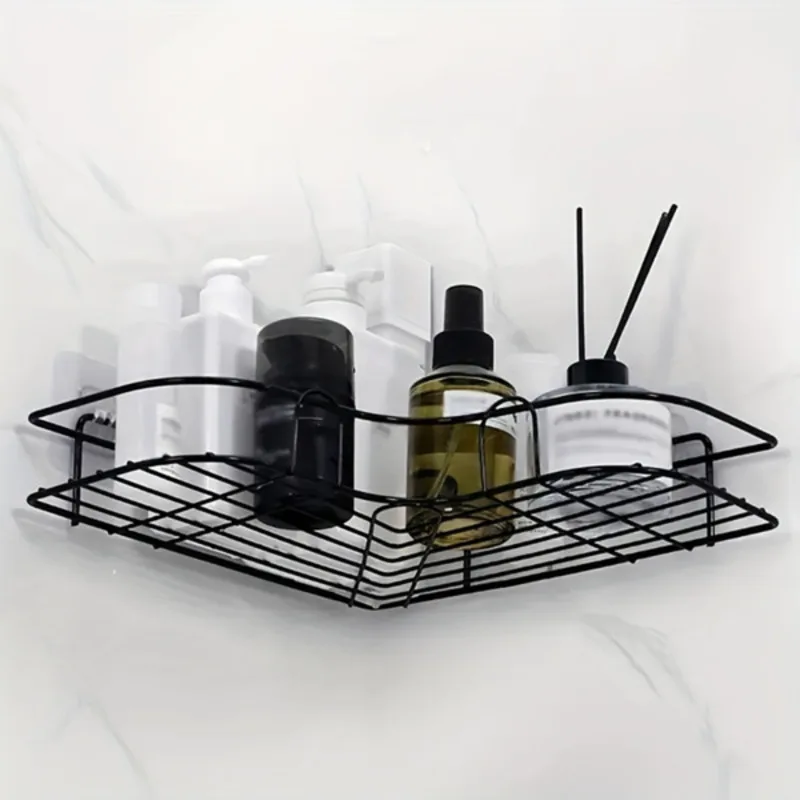 

1 Wall Mounted Shelf Shower Ball Holder No Drilling Triangular Storage Rack Kitchen Bathroom Accessories Shower Caddy Rack
