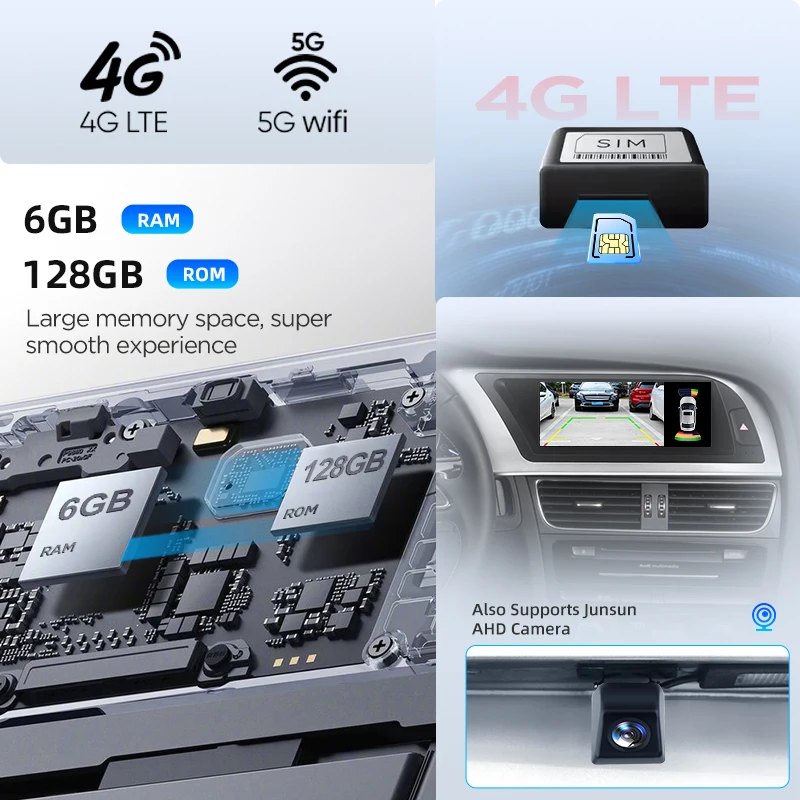 Junsun 4G WiFi inalámbrico CarPlay Andorid Auto Radio de coche para Audi A4 A4L B8 2009-2016 sistema inteligente estéreo GPS Navi Autoradio 4