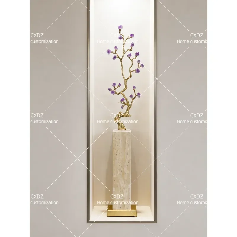 Modern Light Luxury Entrance Niche Vertical Slender Art Decoration Amethyst Deer Brass Ornament for Home Decor