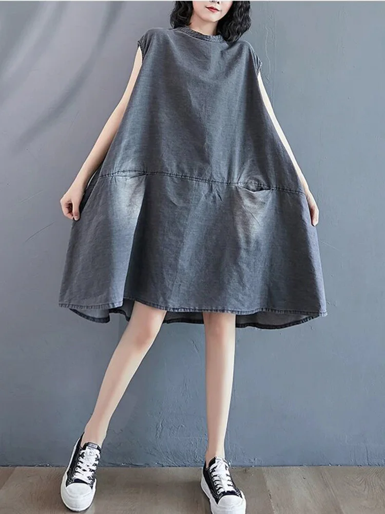 Amax luluE 2026 Summer Womens Fashion Sleeveless Loose Denim Mini Dresses Ladies Luxury Casual Vintage Oversized Cotton Vestidos