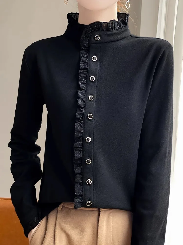 가을 겨울 양면 벨벳 스탠드 칼라 여성 슬림핏 따뜻한 탑 아우터웨어