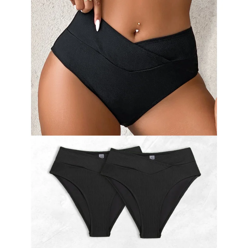 2025Summer New Fashion Solid Color Bikini Swimsuit Sexy Ruched Unique Women's Triangle Swim Bottoms