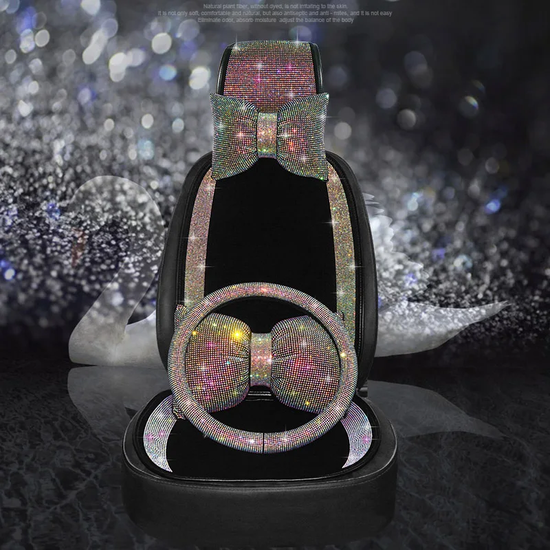 Rhinestone Car Seat Covers Mat Four Seasons Universal Car Seat Cushion Fit For Women Ladies Girl Gift Auto Interior Accessories