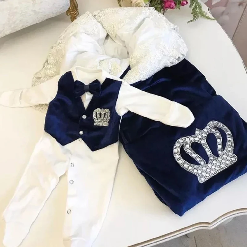 Velvet Newborn Baby Boy Outfits Blazer Vest Kids Clothing Cotton Infant Products Body Suit Shirt Pants Mittens Receiving Blanket