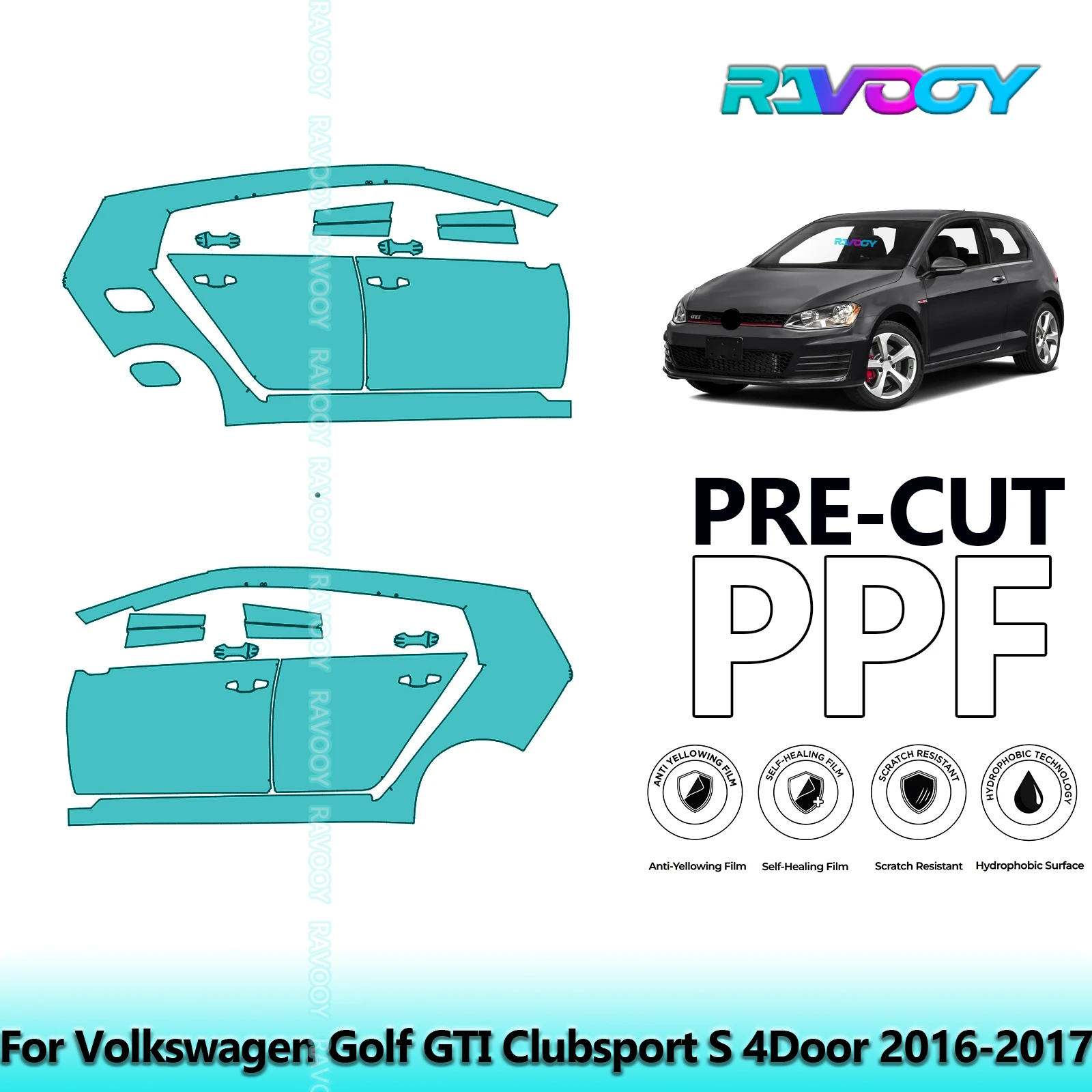 

For Volkswagen Golf GTI Clubsport S 4Door 2016-2017 8.5mil Pre-Cut PPF Door & A/B Pillar Kit TPU Paint Protection Film Set