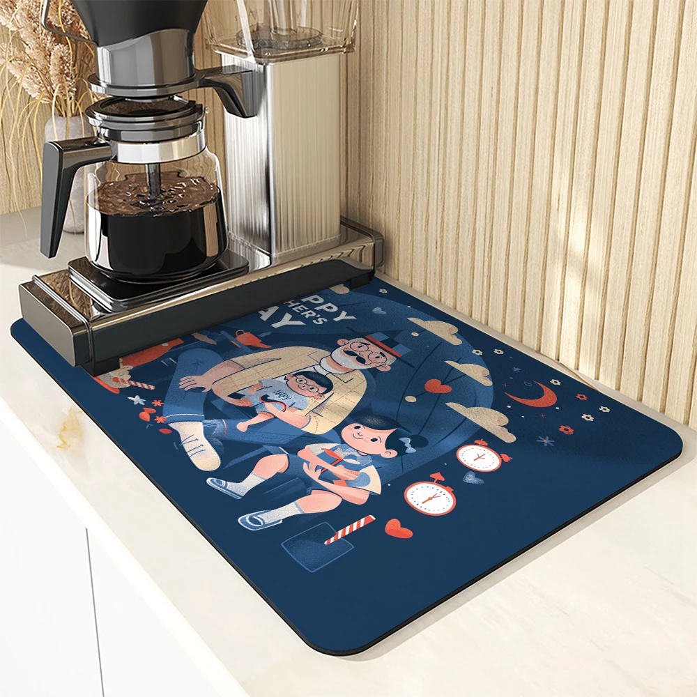 Antiskid Kitchen Absorbent Draining Mat Father's Day Men Super  Draining Coffee Dish Drying Mat Quick Dry Bathroom Drain Pad