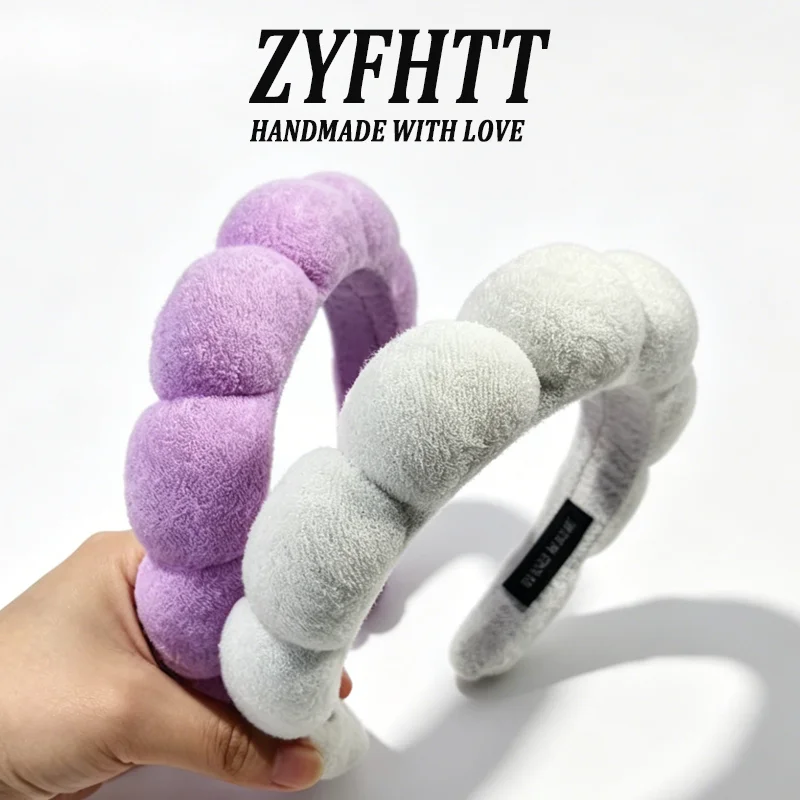 1/5 Stück ZYFHTT Einfaches Wolken-Schwamm-Stirnband für Frauen, Bonbonfarbenes breites Haarband, modisches Mädchen-Gesichtshaarband, Haar-Accessoire – Detail 12