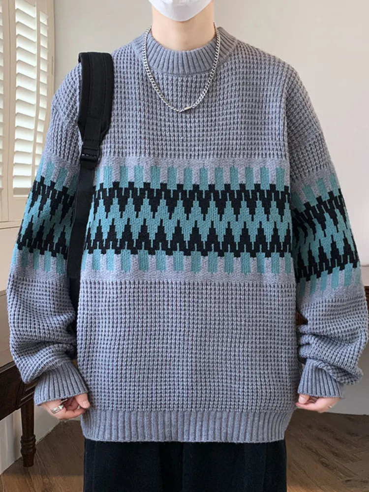 秋/冬の新ファッショントレンドプリント肥厚暖かいニットセーターメンズカジュアルルーズスポーツ高品質プラスサイズセーター