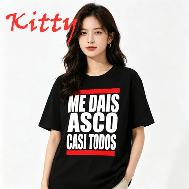 Me Dais Asco Gasi Todos Print Pattern Women's T-shirt Summer Neutral Casual Harajuku Hip Hop Men T Shirt Women's Clothing