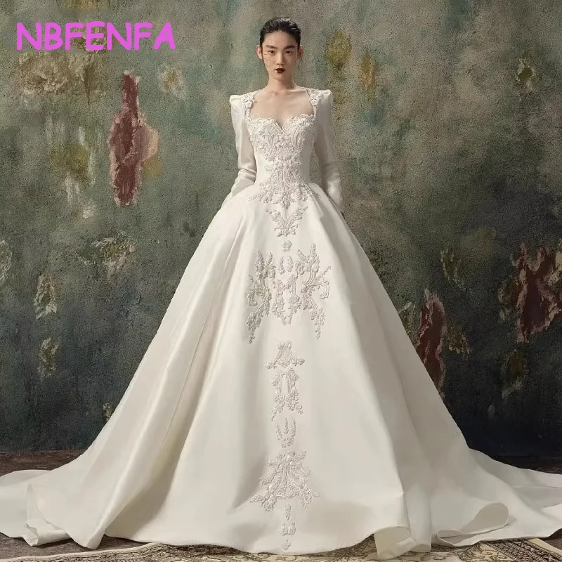 Robe de Mariée Française de Luxe en Satin, Tenue de Bal, de Soirée, de Cocktail, avec Appliques, pour Occasions Formelles, 2024