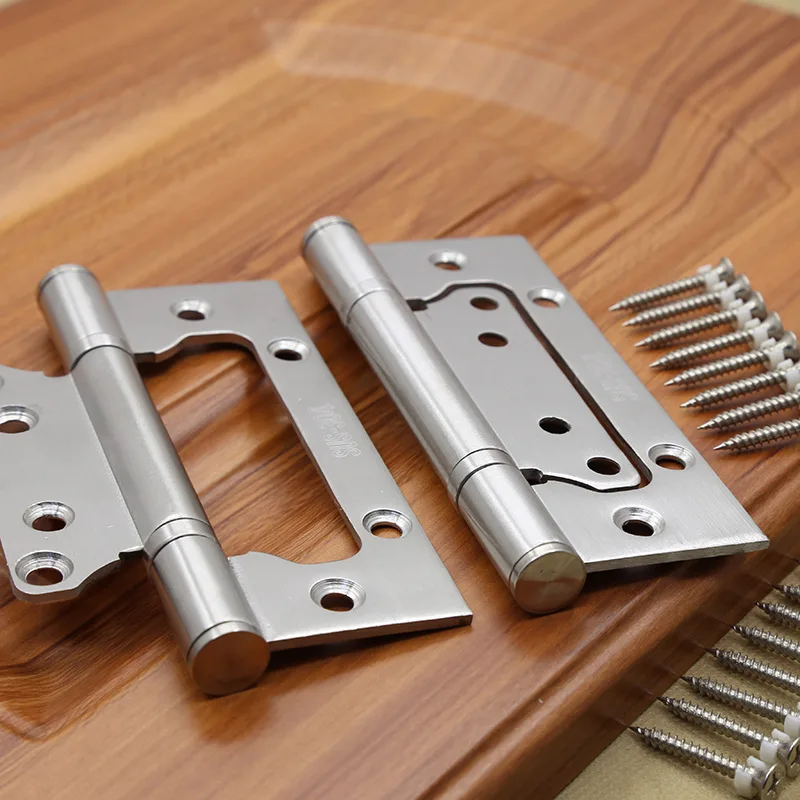 4-inch 3.0 Thick Stainless Steel Mother and Child Hinges No Need Slotted Cushioned Silent Brushed and Folded Loose Leaf