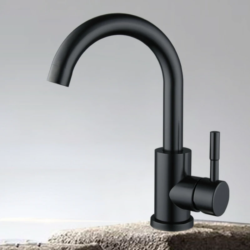 304 Stainless Steel Black Basin Faucet Hot and Cold Countertop Basin Face Wash Basin Bathroom Black Faucet