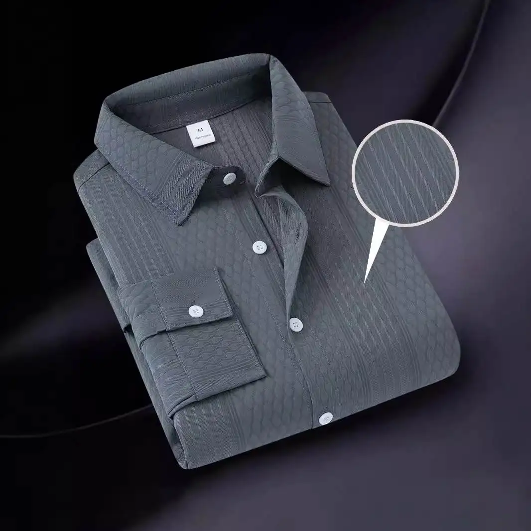 

Autumn Spring New Sle Men's Casual Busin Long Sve irt Floral Embroidery Turn-down Collar Leather Material Resistant...