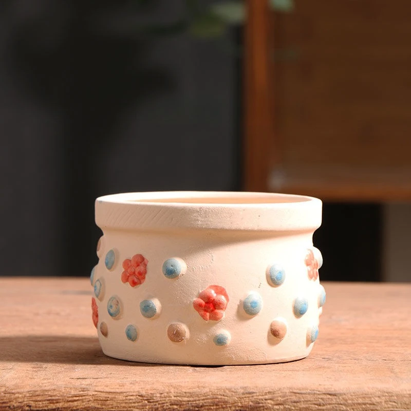 Hand Drawn Rough Pottery Plant Flowerpot Plain Fired Breathable Ceramic Pot Office Desktop Decoration Home Garden Decoration