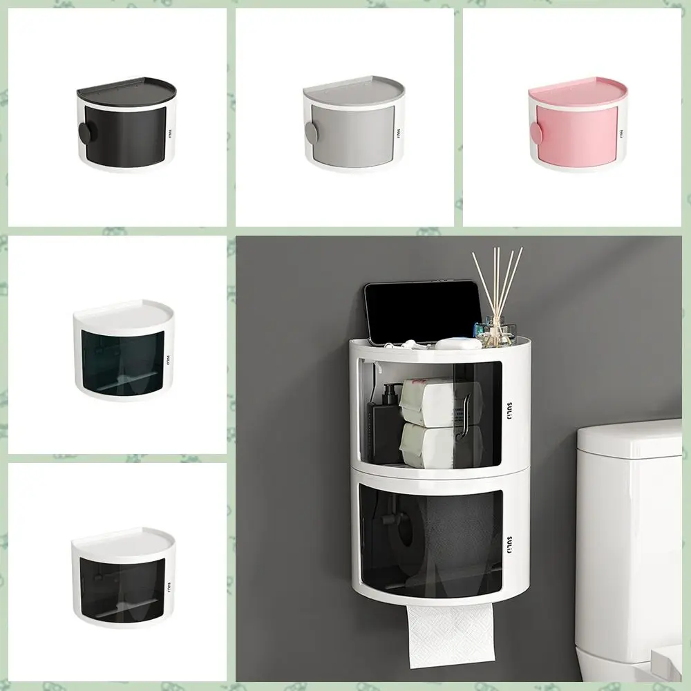 Plastic Toilet Paper Tray Punch-Free Wall-Mounted Paper Storage Box Waterproof Stackable Cosmetics Storage Rack for Home