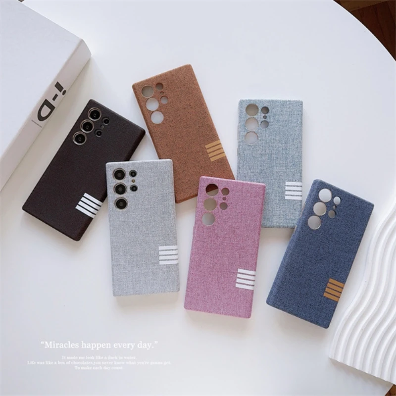 Made of luxury linen, suitable for Samsung Galaxy S24 Ultra S24+ S23 Ultra, solid color and simple magnetic MagSafe phone case