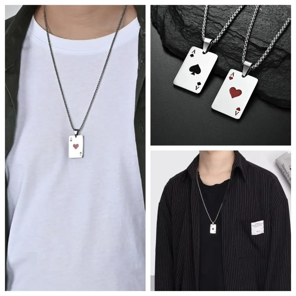 Hip Hop Statement Poker Card Ace of Spades Stainless Steel For Women Men Pendant Chain Friendship Gifts Unisex