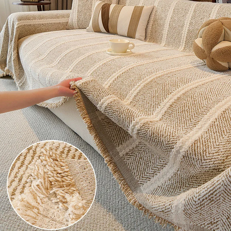 2026 Nordic Chenille Striped Sofa Cover Soft Anti-Scratch Sofa Cloth Towel for Home All-Inclusive Anti-Dirt Armchair Protector