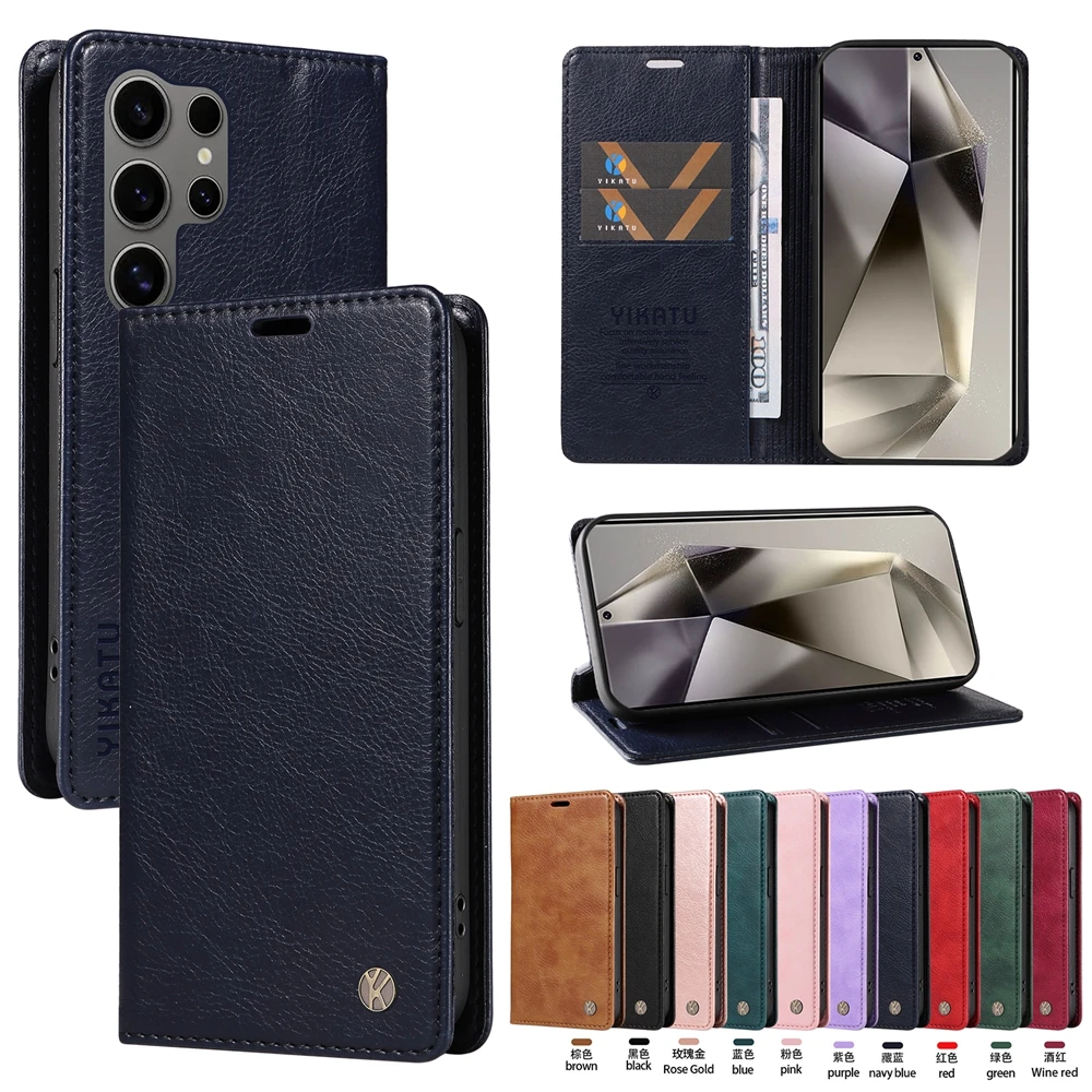Magnetic Leather Wallet Flip Case For Samsung Galaxy S26 S26FE S26Plus S26Ultra Card Slot Kickstand Phone Cover Litchi stria