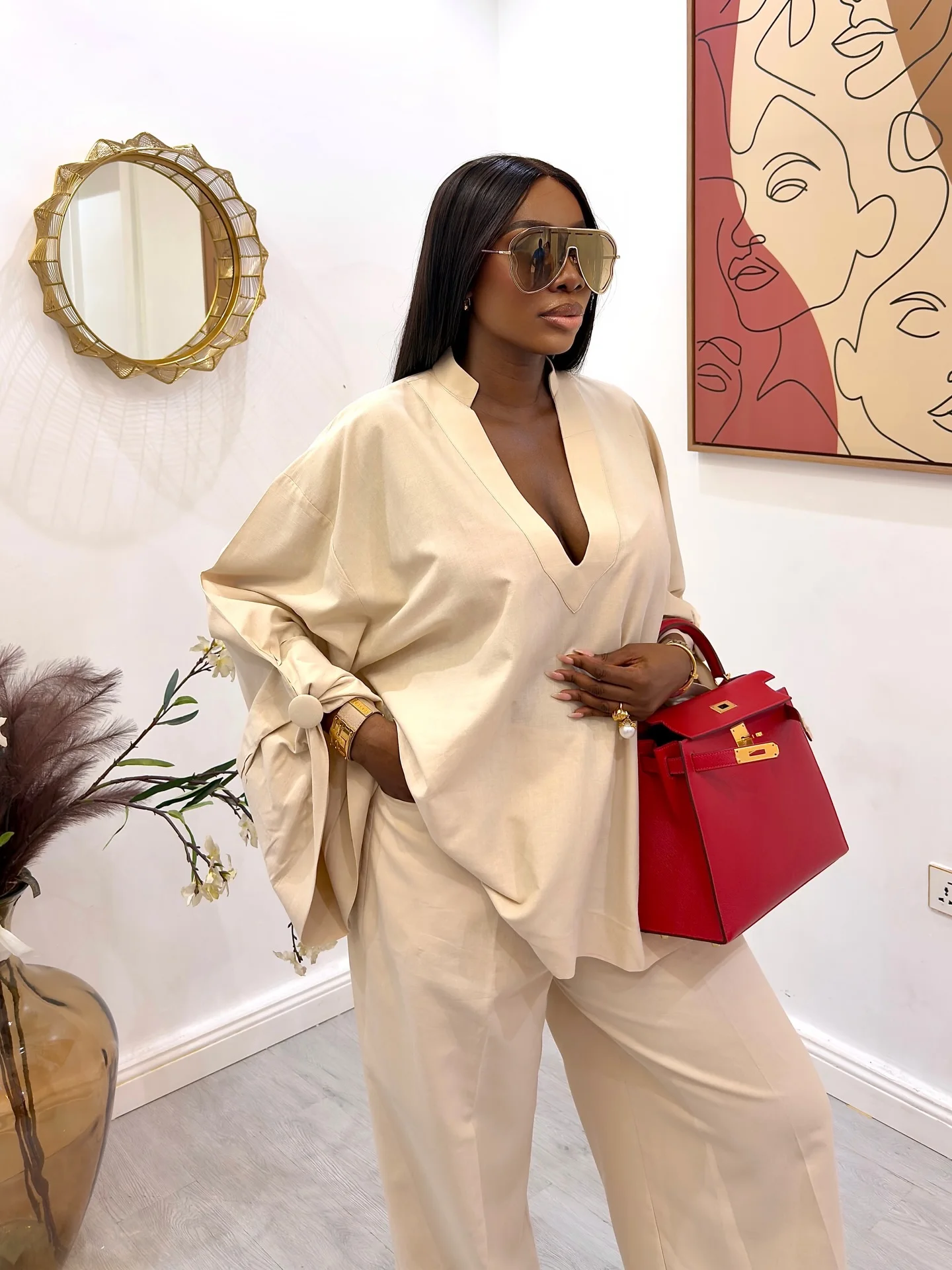 

Beige Cotton Women Suit Set 2 Pcs Loose Blazer Pants Trousers Spring Customized Formal Office Wedding Tuxedos Coat Prom Jacket