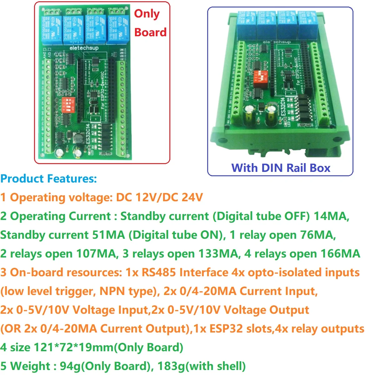 

Modbus Wifi Relay Module for Arduino WEB MQTT Ethernet Network Http RS485 2AO 2AI 4DI 4DO ESP32 Multifunction Expansion Board