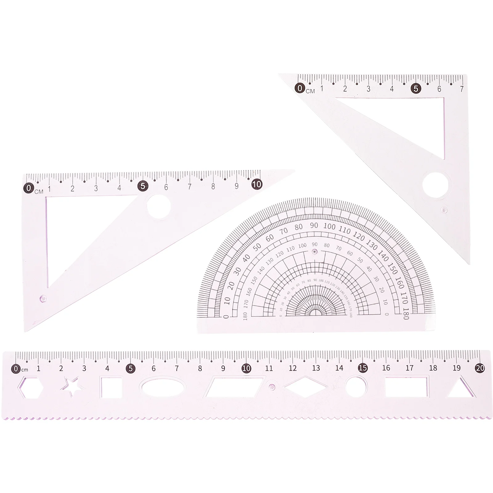 

3 Sets 20cm Pink Large Drawing Ruler Kit Multi-functional Geometry Protractor Triangle Ruler School Office Supplies Students