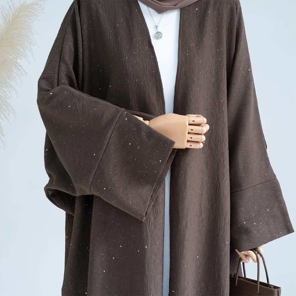 Abaya Kimono para mujer, cárdigan musulmán, abrigo grueso con purpurina arrugada, ropa islámica de Dubái, Turquía, Ramadán Eid, Otoño e Invierno