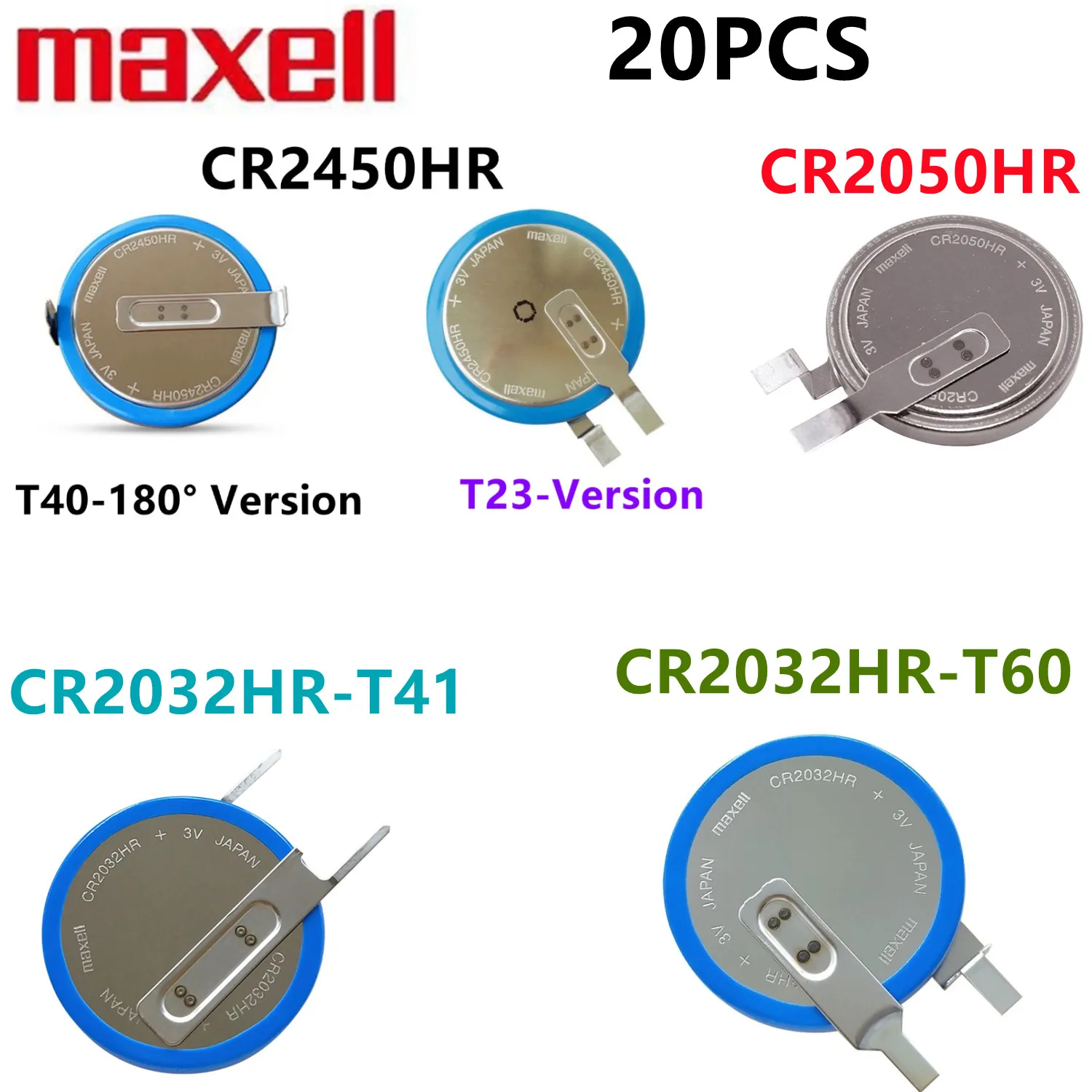 20pcs Original CR2050HR CR2050 CR2450 T23 CR2450HR T40 CR2032HR T41 T60 Feet Car tire pressure battery high temperature