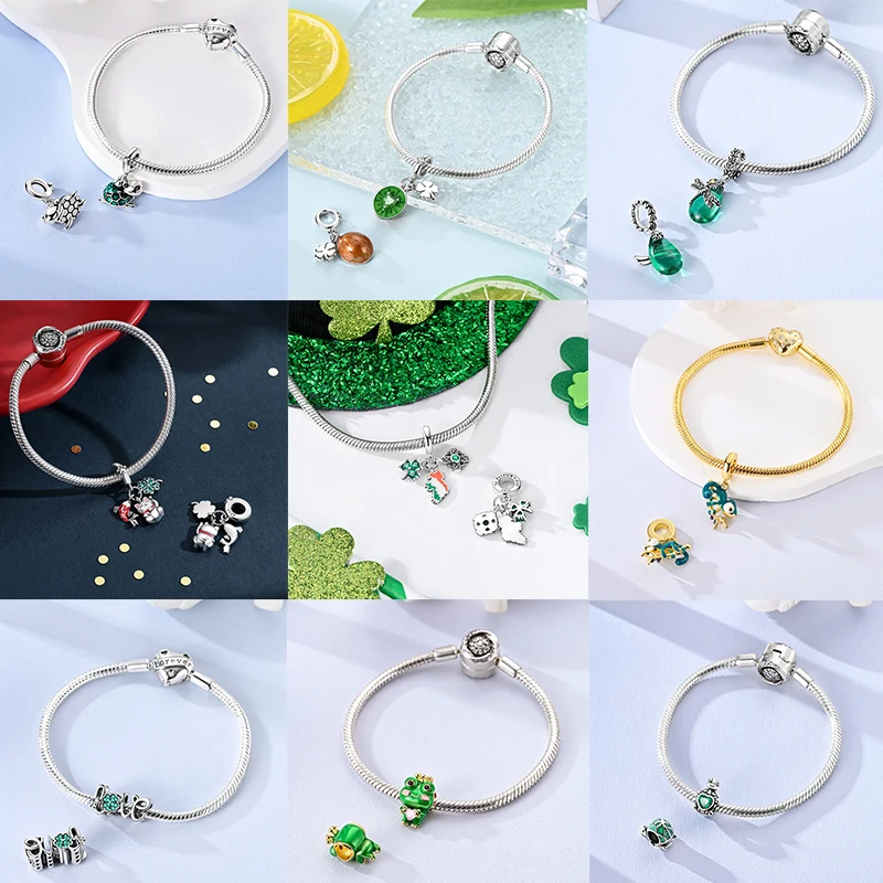 2026 925 Sterling Silber Grüner Glücks-Zirkon Vierblättrige Kleeblatt-Serie Charms Niedliche Hundeperlen Passend für Armbänder DIY Schmuck Originelle Frauengeschenke – Detail 9
