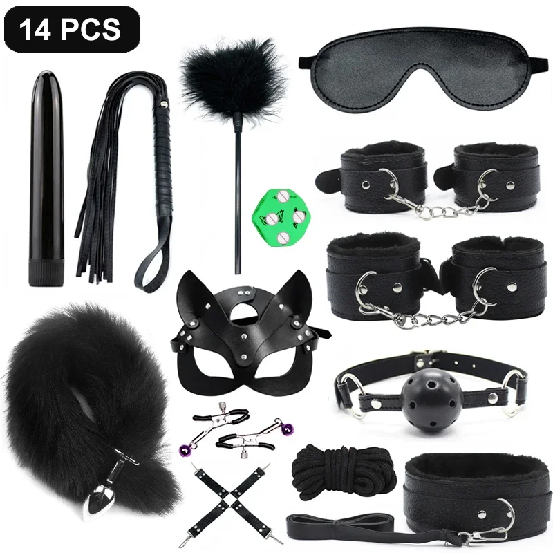 14-15 pieces Bondage SM BDSM set for couples, playful and restrained, with straps, whips, mouth plugs plugs, alternative toys