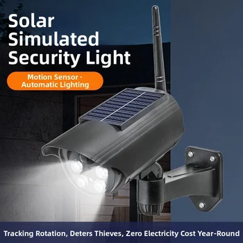 1pcs Solar Fake Security Camera With 360 Rotation Capability Motion Activation Red Light Flashing Light For Fence Wall Mounting