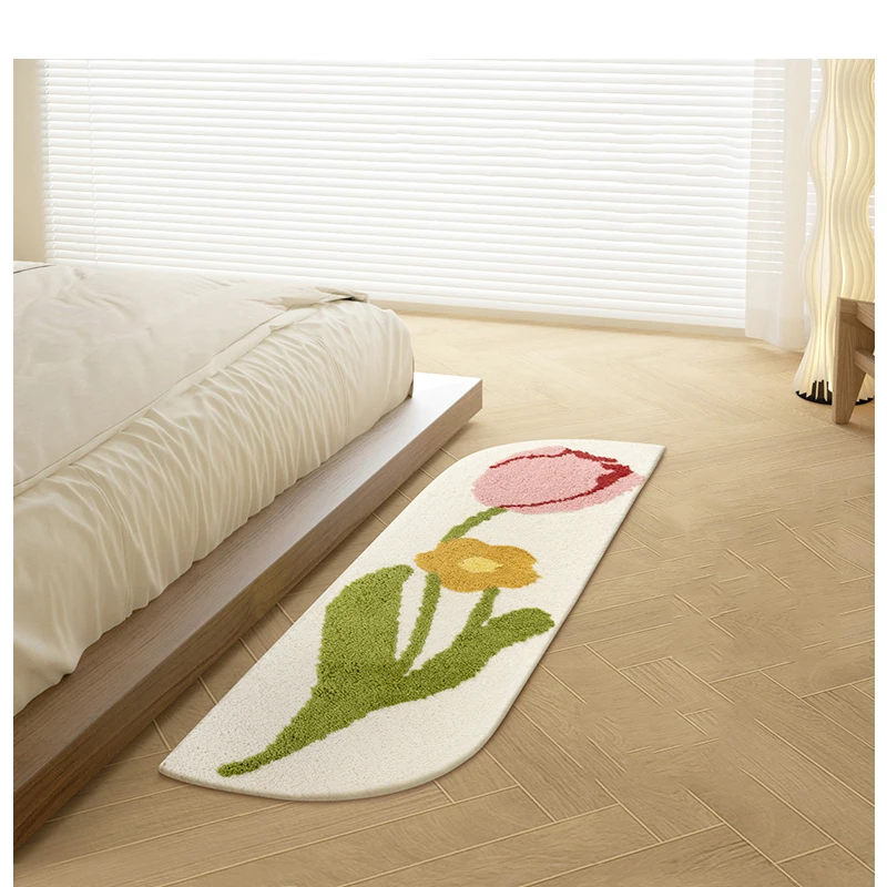 Nordic Ins Bedside Carpet for Girls Room Flower Pattern Soft Bedroom Area Rug Decor Window Floor Mat Irregular Modern Area Rug