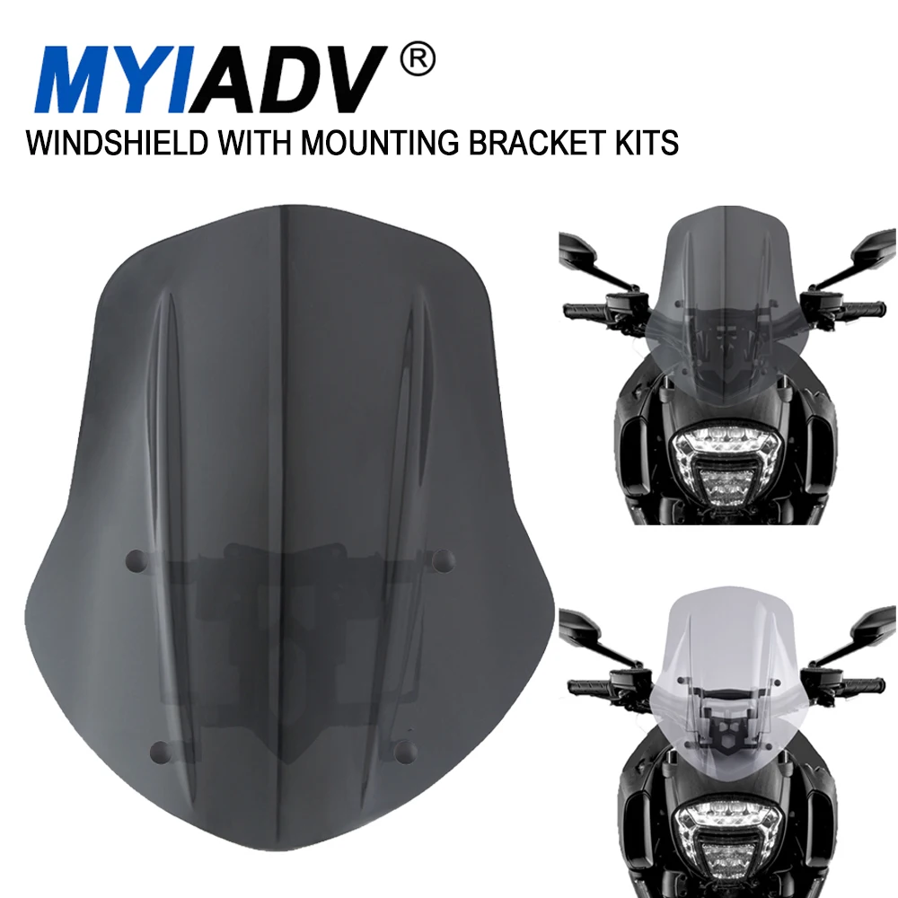 

Windscreen With Mounting Bracket Kits For Ducati Diavel 2014-2017 2018 Motorcycle ABS Windshield Wind Screen Deflector Protector