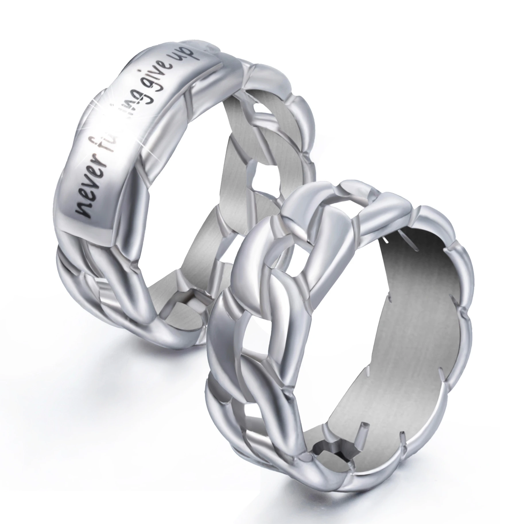 ELFASIO Cuban Rings for Men Women, Keep Going Inspirational Ring Silver Engraving Personality Encouragement Jewelry