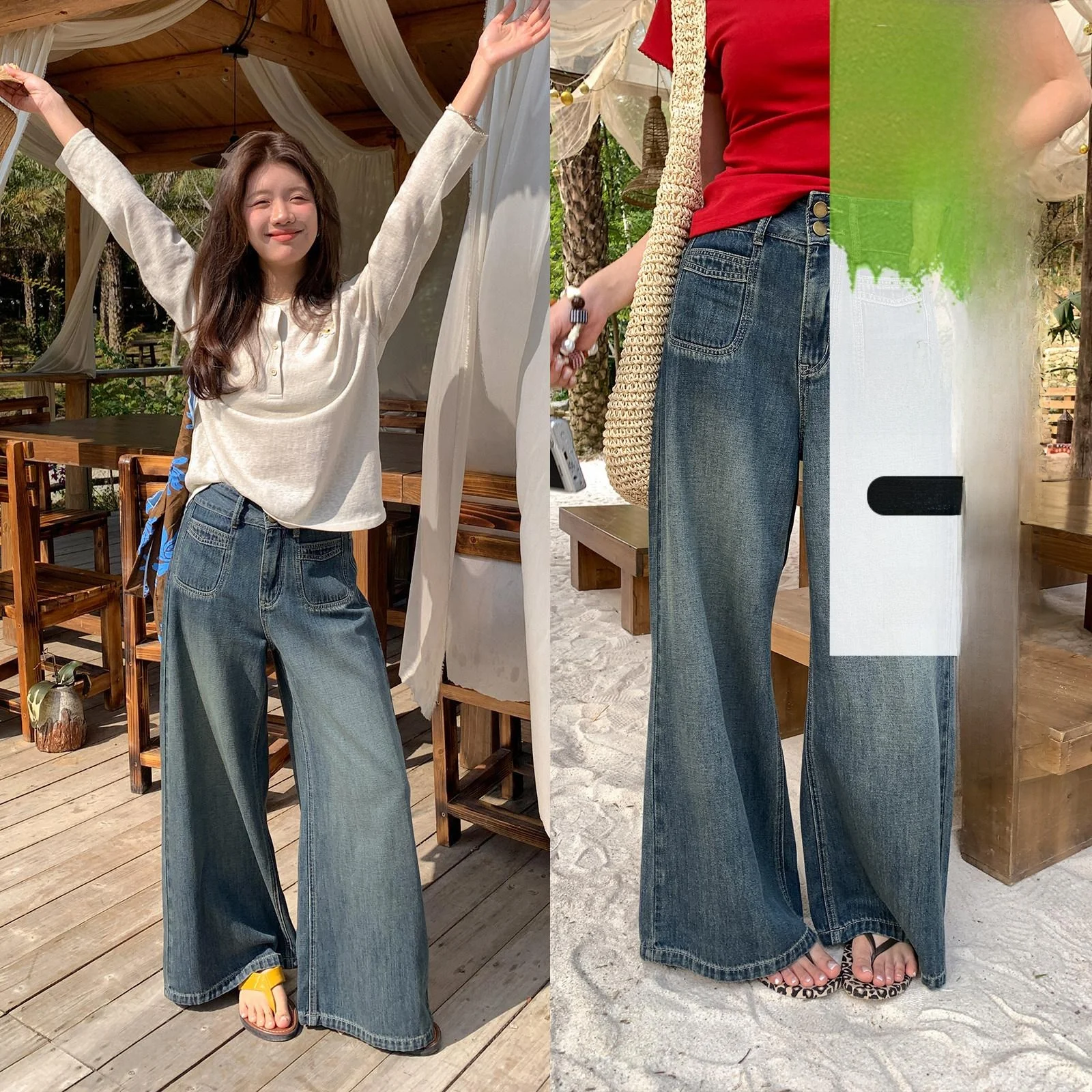 

Sisilyon Women's Soft Denim Pants Spring Summer Vintage Wide Leg Loose Fit High Waist Long Trousers Cotton Blend Casual Jeans