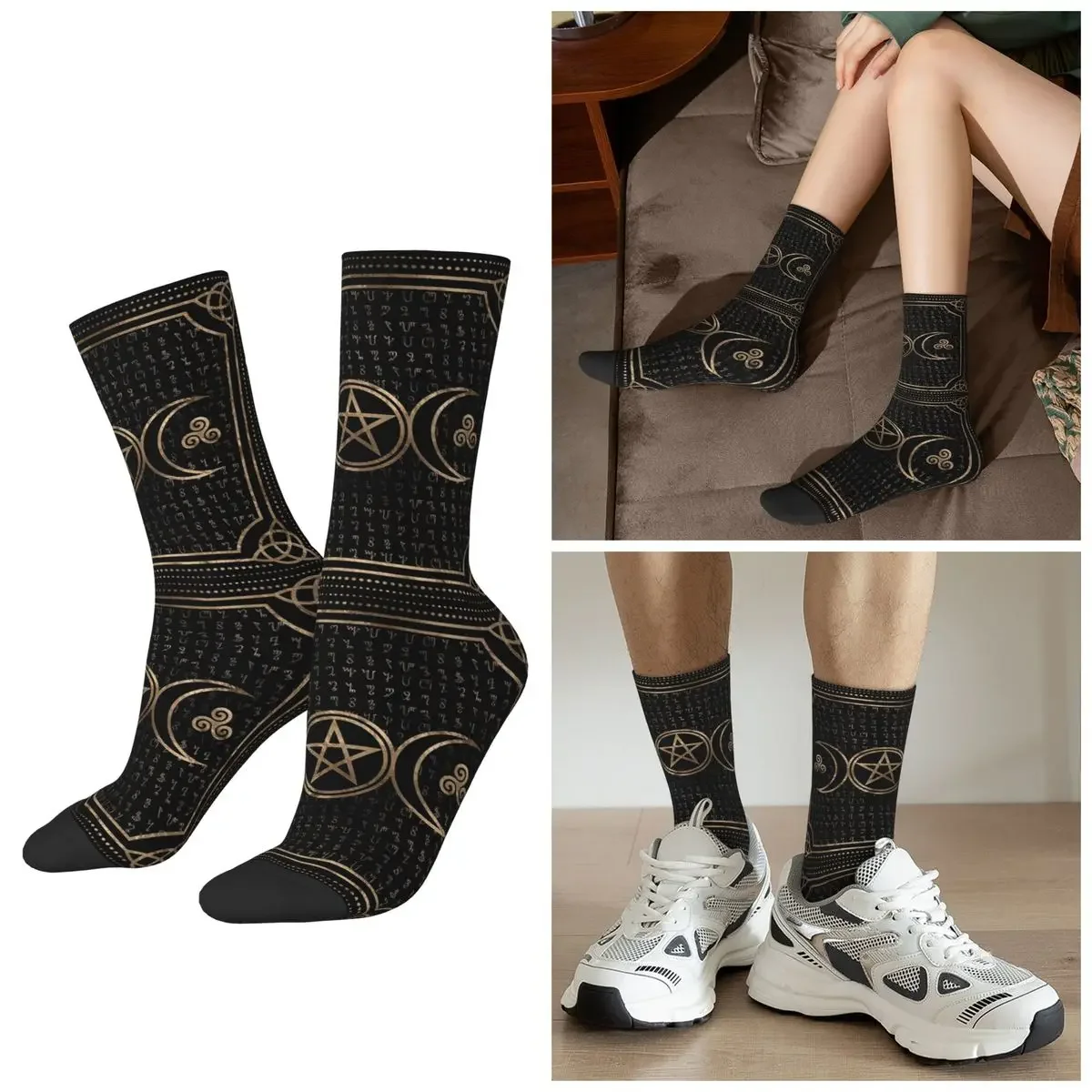 

All Seasons Triple Moon With Triskelion Pentagram Pagan Wiccan Socks Harajuku Crew Socks Funny Stockings Valentine's Day Gifts