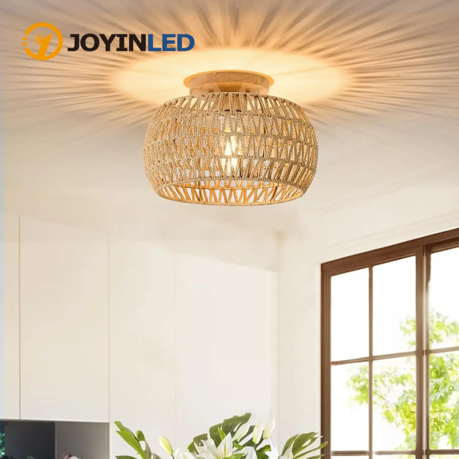 

Paper Rope Chandeliers Vine Embedded Ceiling Light Rural Style Wicker Hand Woven Rope Cage Used for Dining Room Kitchen Bedroom