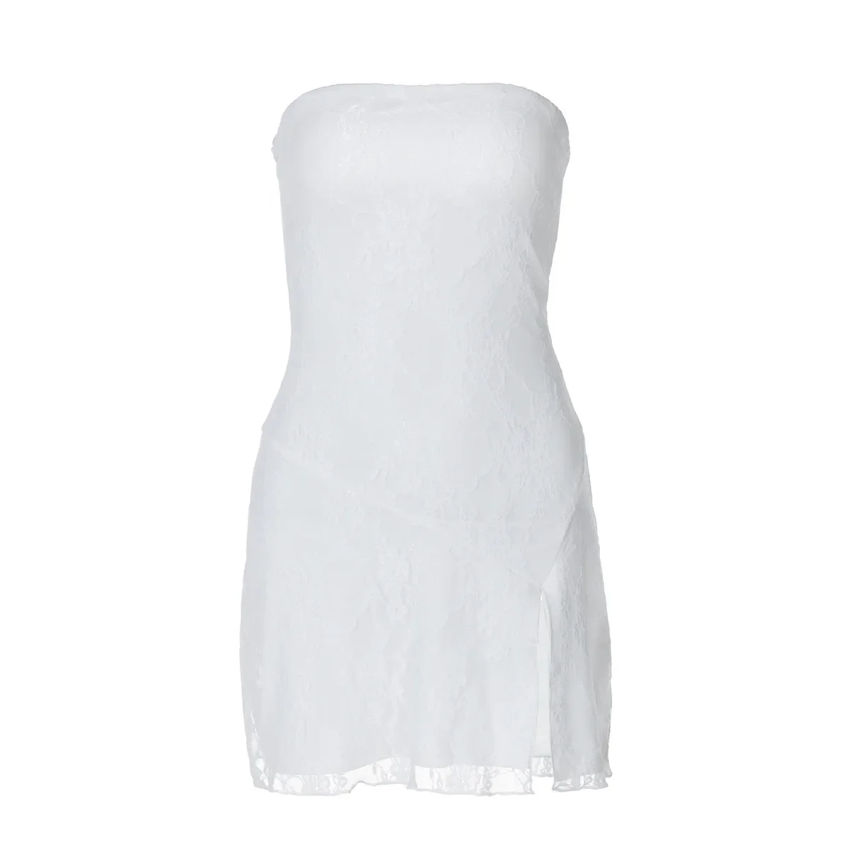 White Dress New Women's Fashion Strapless Dress with Patchwork Lace Sexy Dresses Vintage Style m