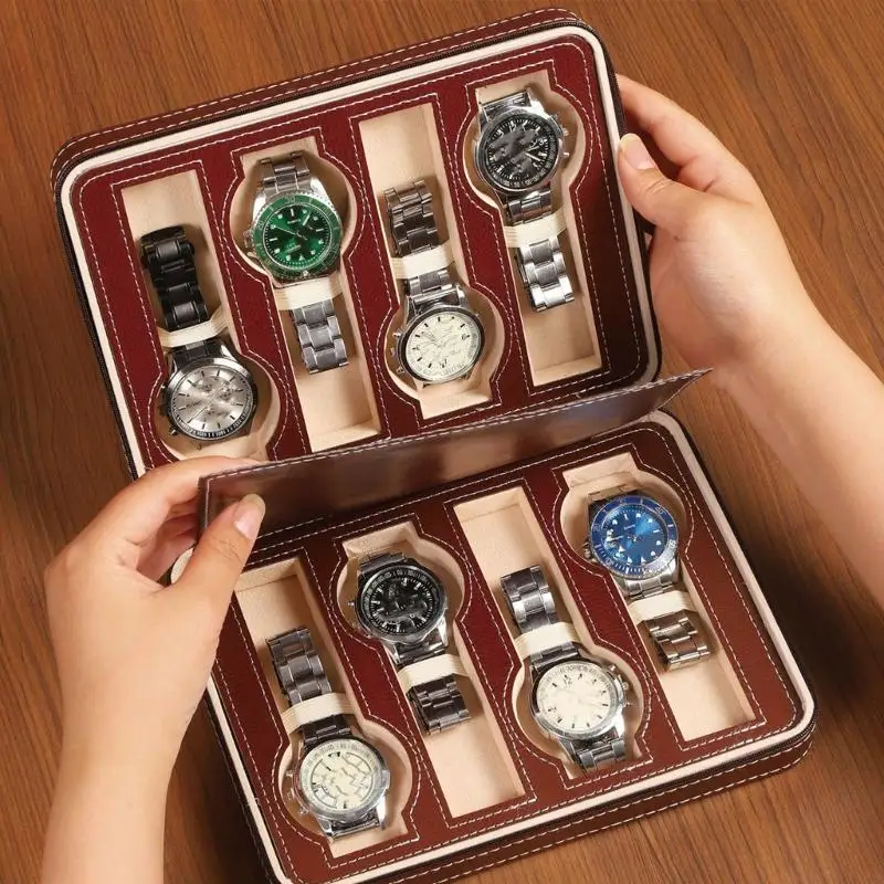 Compact 8 Watch Holder Box with Lining and Cushion Inserts
