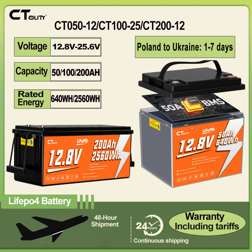 CTOLITY CT050/100/200 12.8V/25.6V 640WH/2560WH 50/100/200AH Lifepo4 Battery Solar Photovoltaic Energy Storage Battery Station
