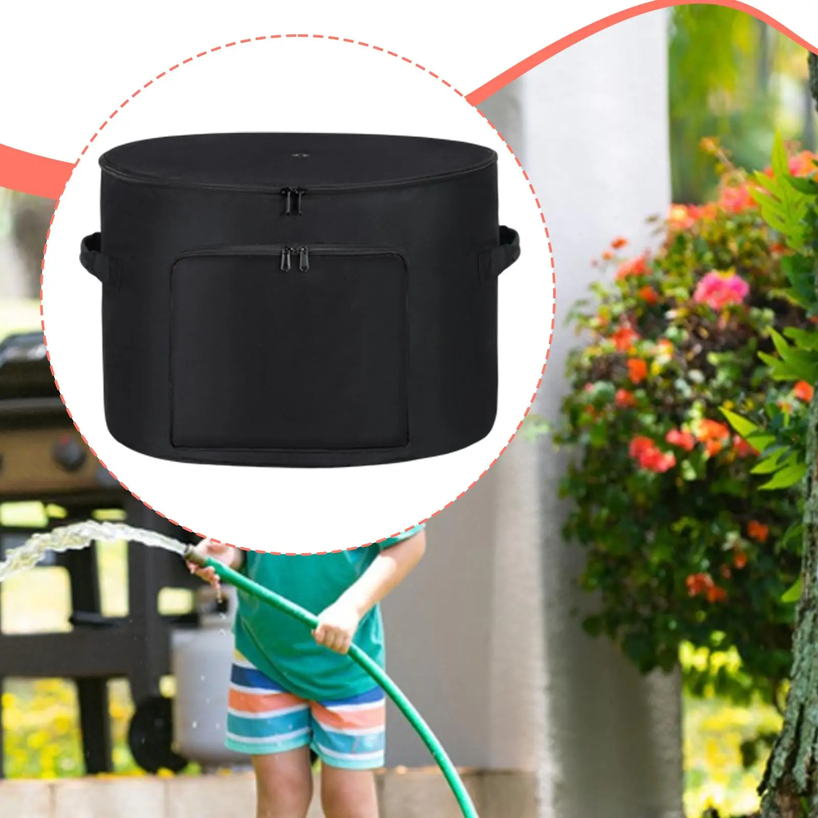 Garden Hose Storage Bag Gardening Tool Storage Zipper Closure Bucket with Two Handles Portable Cable Organizer for Rvs Patio