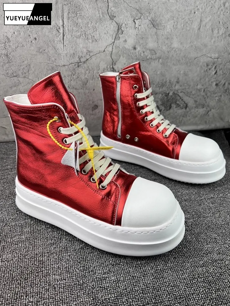 

Модные мужские туфли для скейтборда с высоким берцем на толстой платформе, обувь из натуральной кожи на шнуровке, повседневные кроссовки, серебристые, золотые